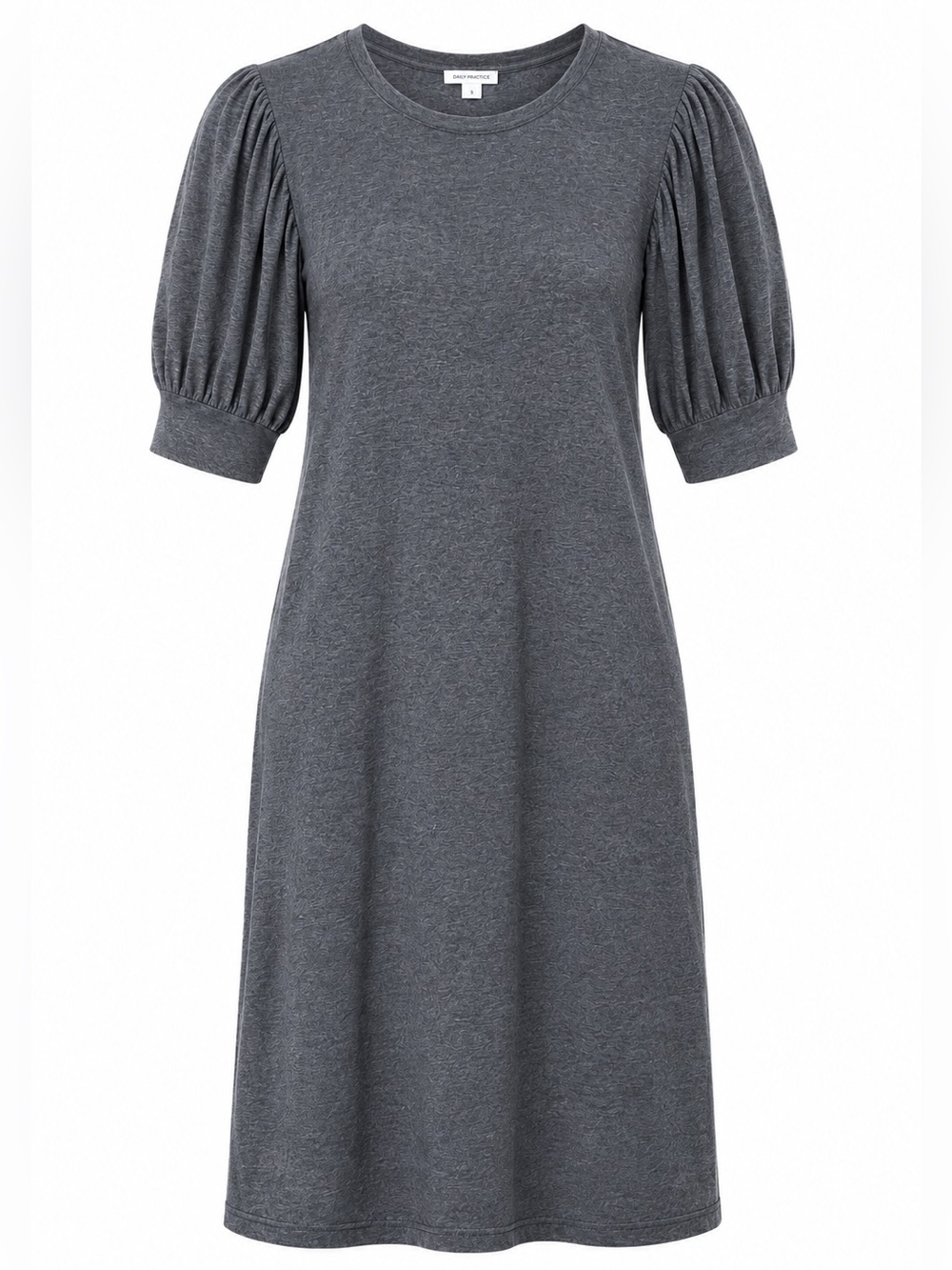 Daily Ritual Gray Puff Sleeve T-Shirt Dress Midi Stretch Size M